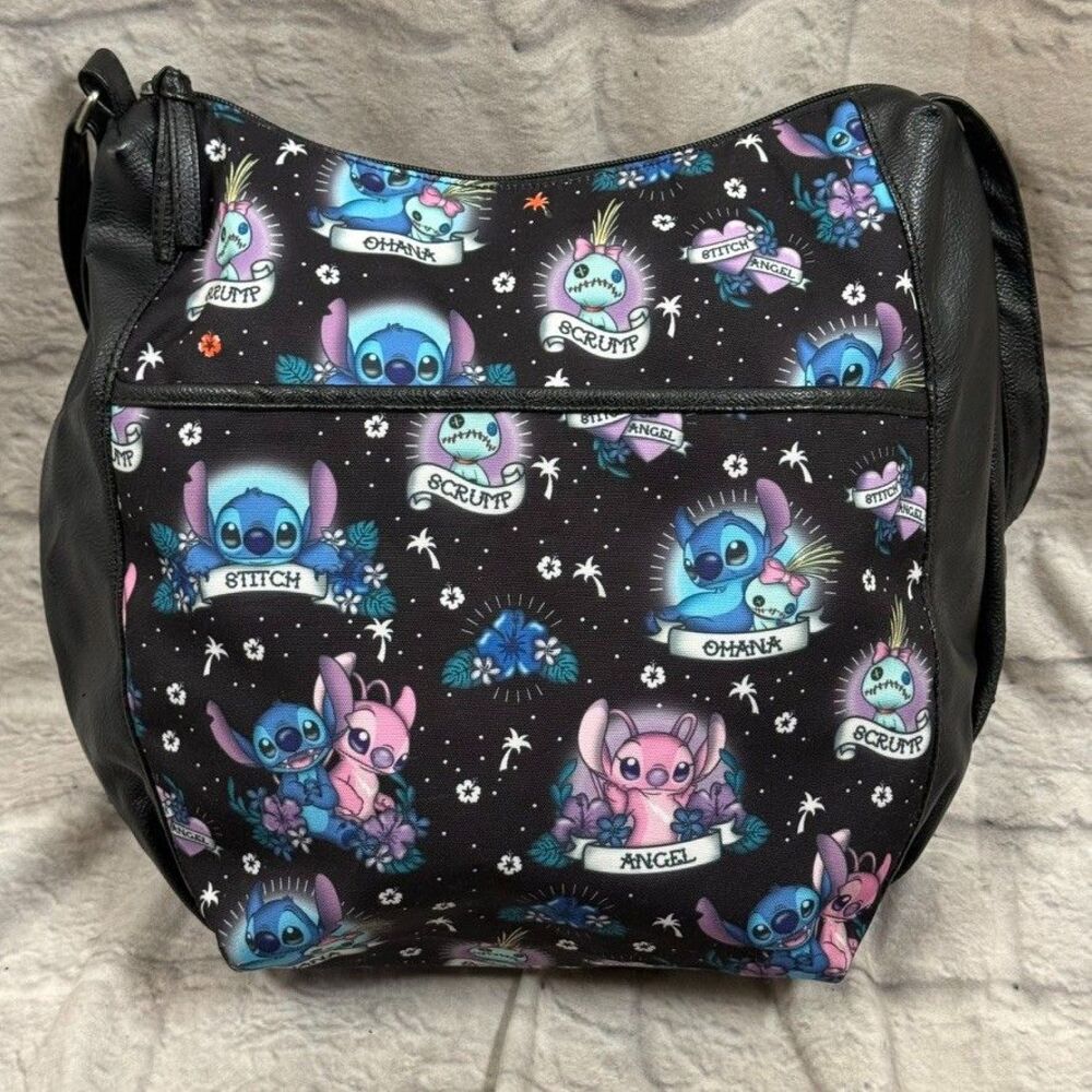 Disney Loungefly Lilo & Stitch Angel Scrump Tattoo Print Hobo Bag Shoulder Purse - Picture 7 of 13